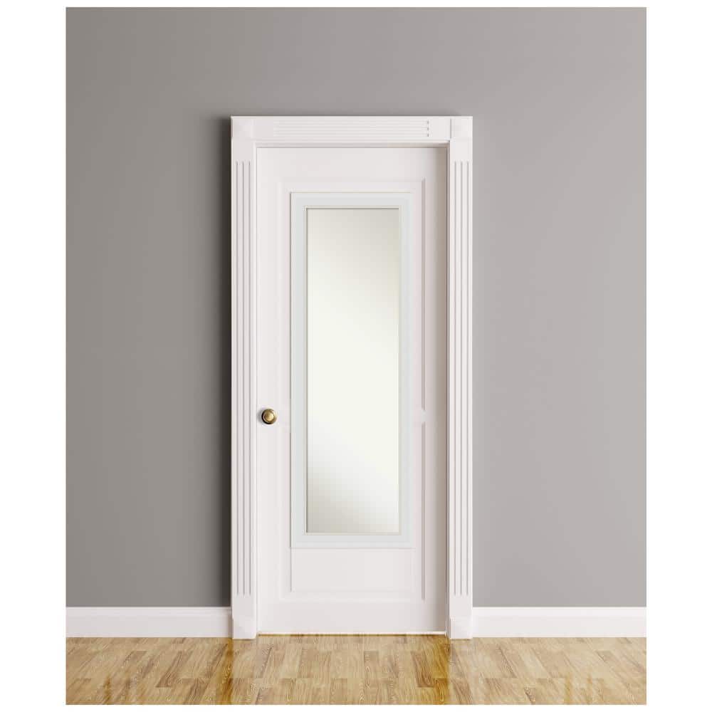 Elegant Soft White Full-Length Rectangular Wood Mirror with Silver Highlights