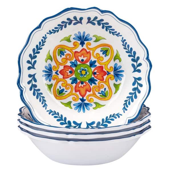 Flores 8.25 in. 28 fl. oz. Multi-Colored Melamine Serving Bowl (Set of 4)
