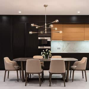 31 in. 8-Light Mid-Century Modern Gold Sputnik Chandelier, Dining Room Kitchen Island Pendant Light with 4-Tiers