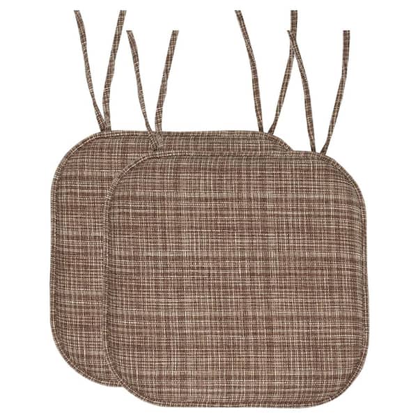 Sweet Home Collection Aria Memory Foam Square Non-Slip Indoor/Outdoor Chair Seat Cushion with Ties, Dark Brown (2-Pack)