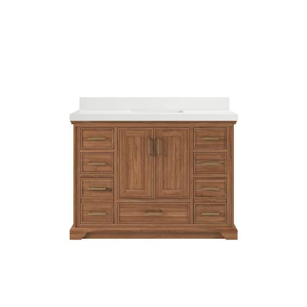 Willow Collections Charlotte Teak 48 in. W x 22 in. D x 36 in. H Single Sink Bath Vanity in Dark Natural with 2" White Quartz Top