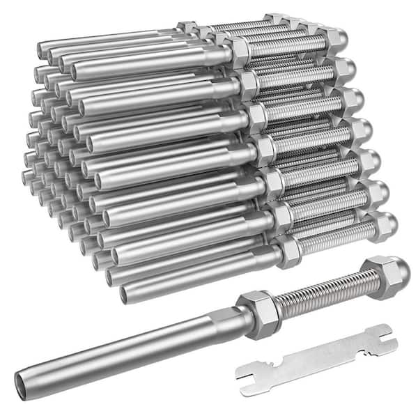 Afoxsos 50 Pack 3/16 in. Stainless Steel Swage Threaded Stud Tension End Fitting Terminal for Cable Railing Deck w/ Nut & Washer