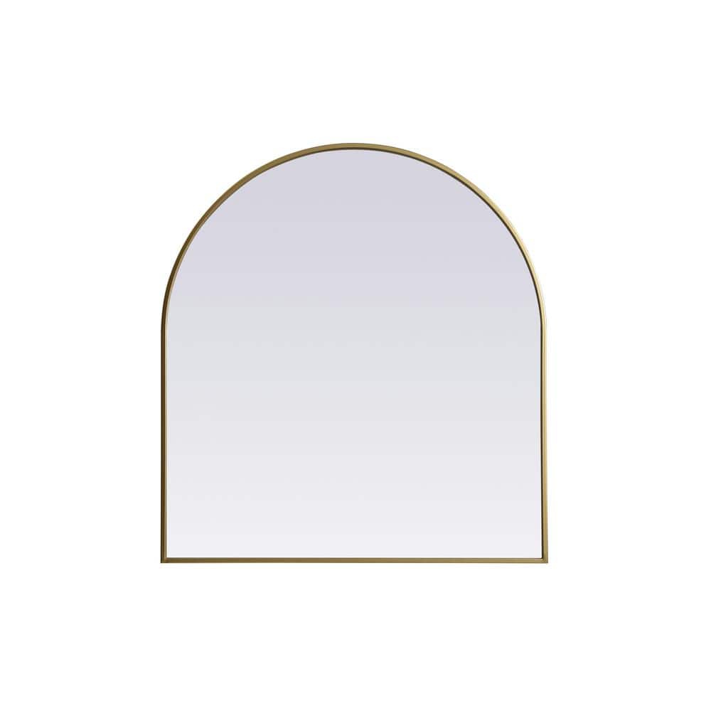 Simply Living 33 in. W x 36 in. H Arch Metal Framed Brass Mirror
