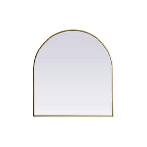 Simply Living 33 in. W x 36 in. H Arch Metal Framed Brass Mirror