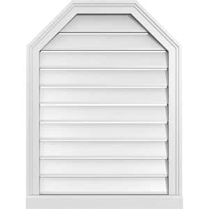24 in. x 32 in. Octagonal Top Surface Mount PVC Gable Vent: Functional with Brickmould Sill Frame