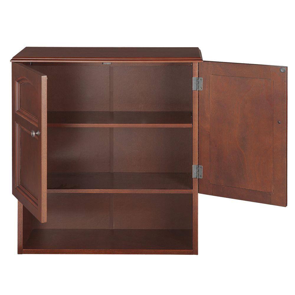 Mahogany Brown Wooden Wall Cabinet with Adjustable Shelving