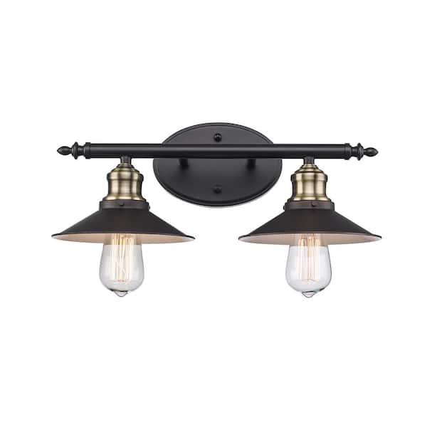 Bel Air Lighting Griswald 16 in. 2-Light Oil Rubbed Bronze Bathroom Vanity Light Fixture with Metal Shades