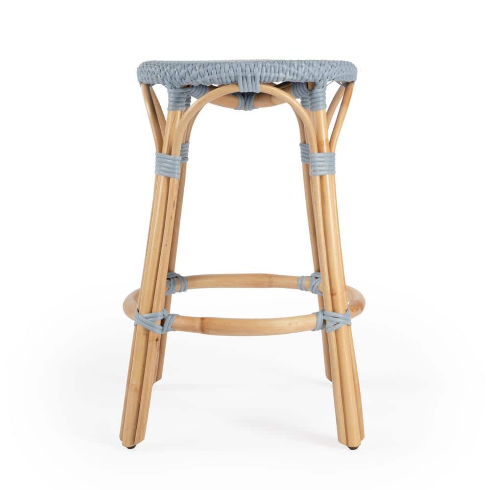 Tobias 24" Blue Rattan Backless Counter Stool
