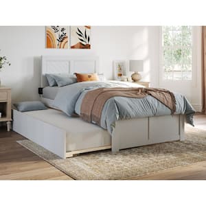 Canyon White Solid Wood Frame Twin XL Platform Bed with Footboard and Twin XL Trundle