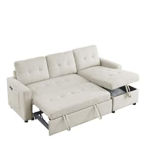 78.5 in. W Beige Polyester Full Size 3-Seat Convertible Sofa Bed with Storage Chaise