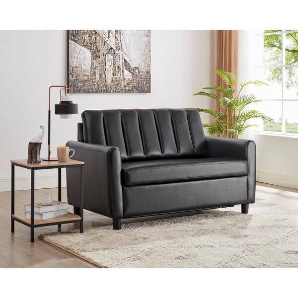 HomCom Suede Convertible Sleeper Loveseat, Gray, Twin