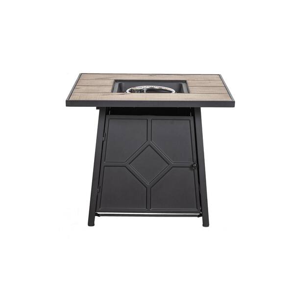 Clihome Black Brown Rectangle Ore Powder Metal 25 in. H Outdoor Fire Pit Table with Waterproof Cover