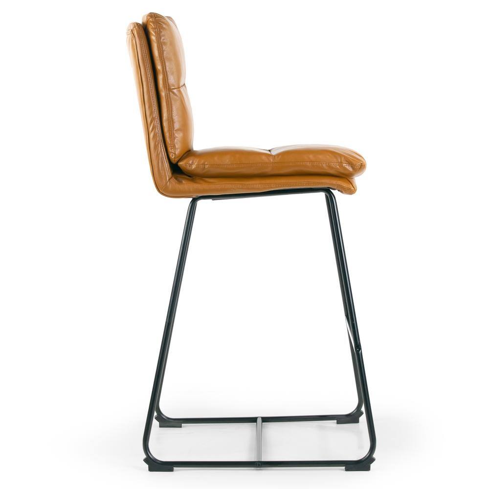 Cappuccino Faux Leather Bar Stools with Iron Frame, Set of 2