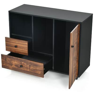 Brown and Black Lateral Removable Filing Cabinet Printer Stand with 2-Drawers and 3-Shelves