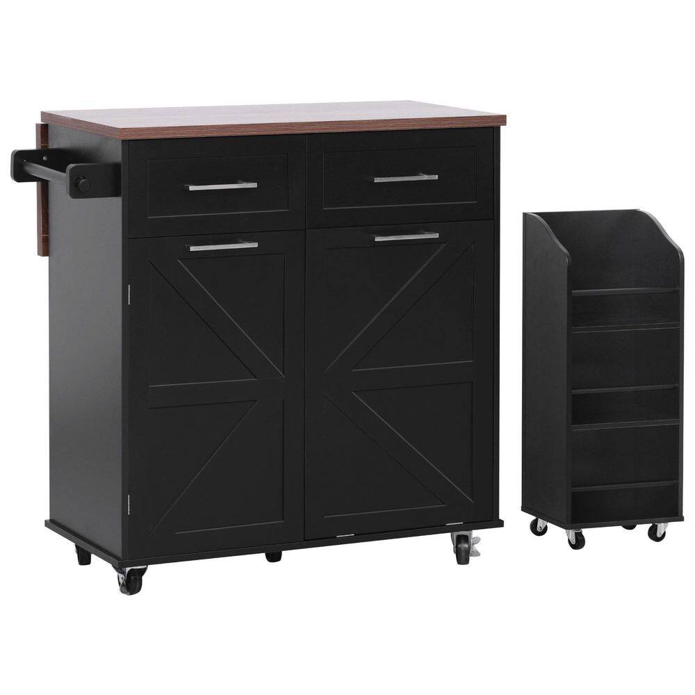 Farmhouse Black Drop Leaf Wood Top 47 in. Kitchen Island with Trash Can Cabinet price history on PriceWatchPro