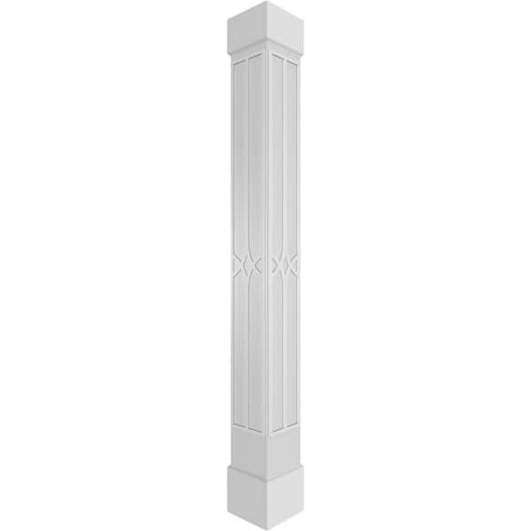 Ekena Millwork 7-5/8 in. x 9 ft. Premium Square Non-Tapered Cedar Park Fretwork PVC Column Wrap Kit w/Standard Capital and Base