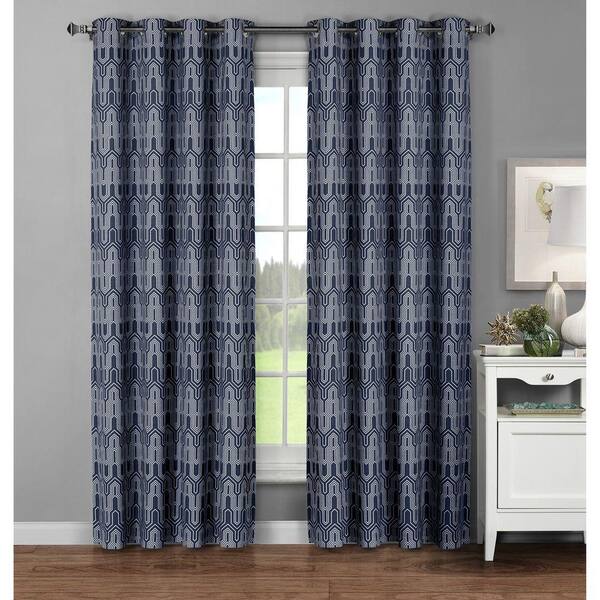Window Elements Semi-Opaque Juneau Printed Cotton Extra Wide 96 in. L Grommet Curtain Panel Pair, Blue (Set of 2)