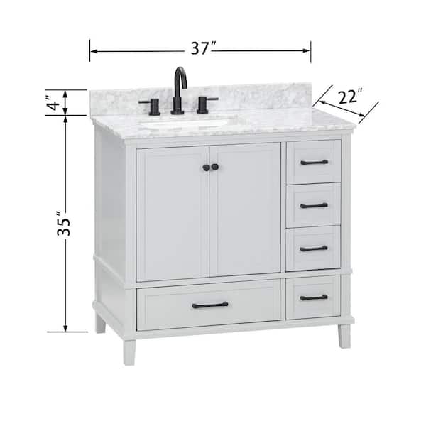 Merryfield 37 in. Single Sink Dove Grey Bath Vanity with White Carrara Marble Top (Assembled)