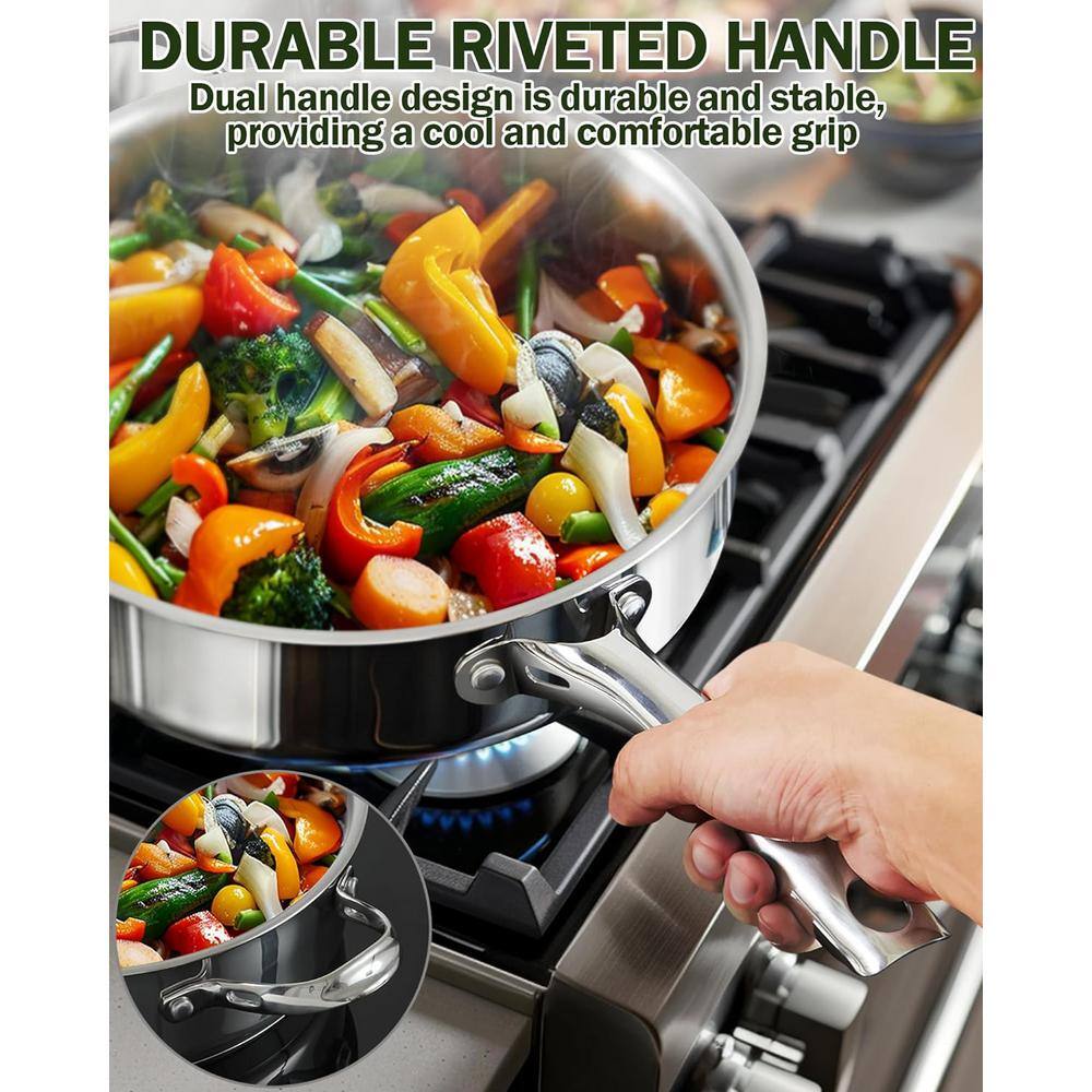 4-Quart Silver Stainless Steel Deep Sauté Pan with Lid