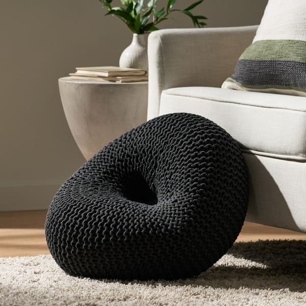 24.5 Black Contemporary Knitted Round Pouf Ottoman