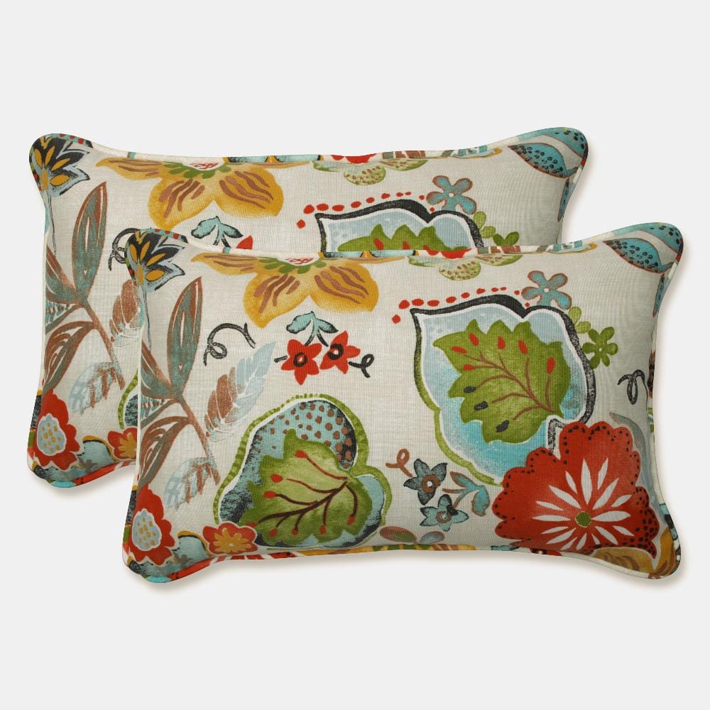 Ivory Floral Embroidered Rectangular Throw Pillows Set