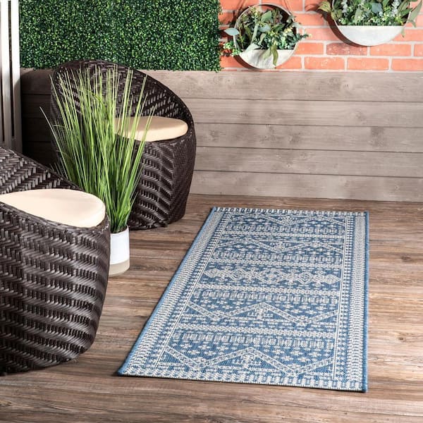 Kandace Blue 2 ft. x 10 ft. Indoor/Outdoor Runner Patio Rug