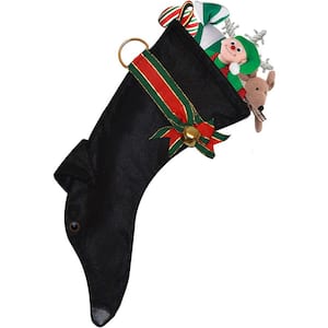 22 in. Black Greyhound Dog Faux Fur Christmas Stocking