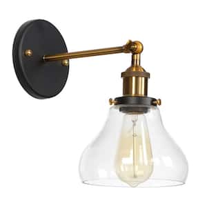 1-Light Black Metal Industrial Vintage Sconce with Clear Glass Shade