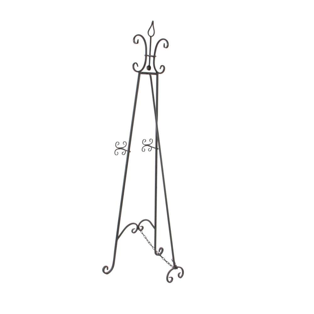 Black Metal Scroll Adjustable Floor Easel with Chain Support