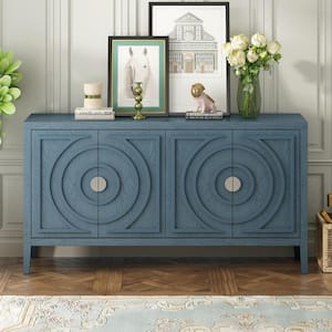 Antique Blue and MDF and Oak Veneer 60 in. Sideboard with Adjustable Shelves