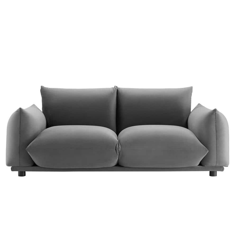 Cozy Gray Velvet 74" Loveseat with Solid Wood Frame
