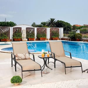 3-Piece Sling Outdoor Chaise Lounge in Beige