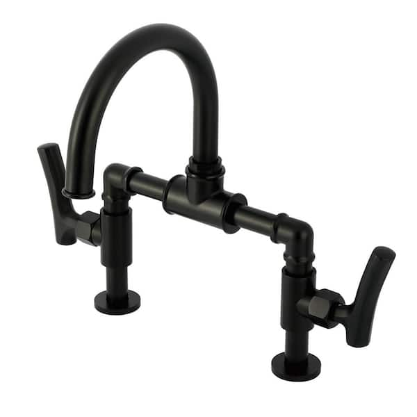 Hallerbos Deck Mount 2-Handle 8 in. Widespread Bathroom Sink Faucet with Pop-Up Drainin Matte Black