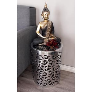 13 in. Silver Scroll Medium Cylinder Aluminum End Accent Table
