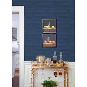 Navy Blue Classic Faux Grasscloth Peel and Stick Wallpaper Sample
