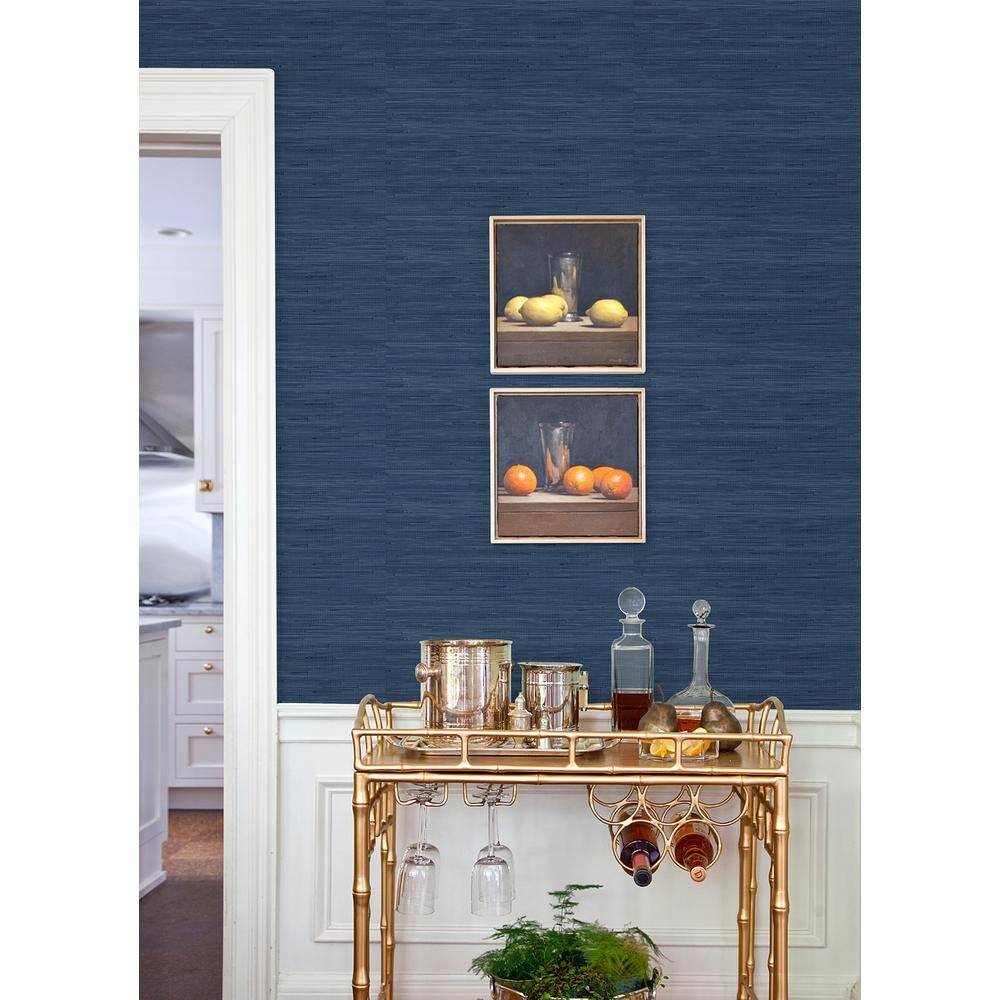 Buy Navy Blue Classic Faux Grasscloth Peel and Stick Wallpaper Online
