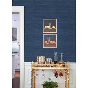 Navy Blue Classic Faux Grasscloth Peel and Stick Wallpaper