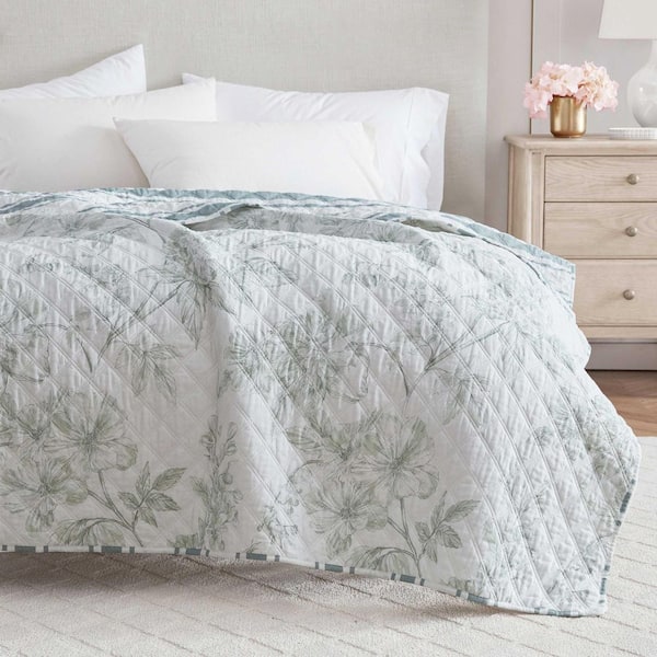 Vine Flora 1-Piece Light Sage Green Cotton Percale 50 x 70 Throw Blanket