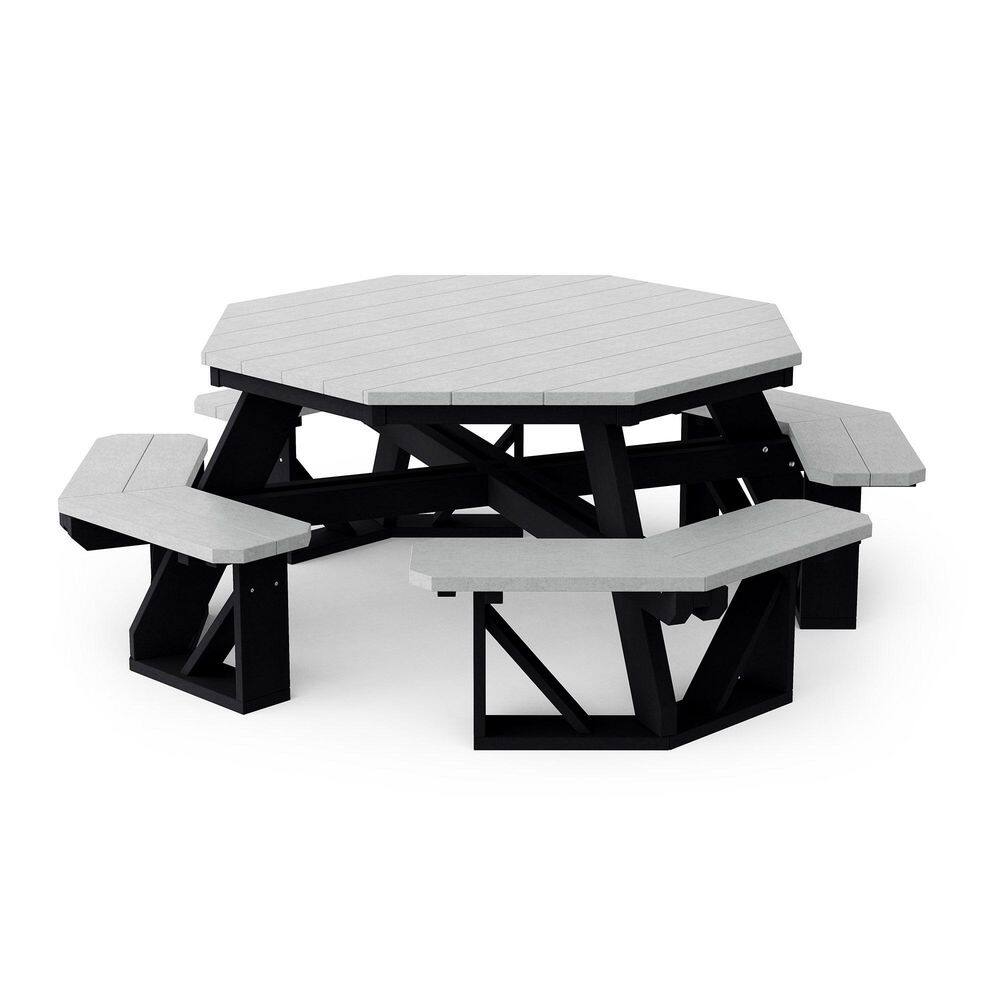 Heritage 87 in. Light Gray and Black Octagon HDPE Plastic Picnic Table Seats 8 People price history on PriceWatchPro