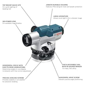 8 in. Automatic Optical Level Kit with 26x Magnification Power Lens (3-Piece)