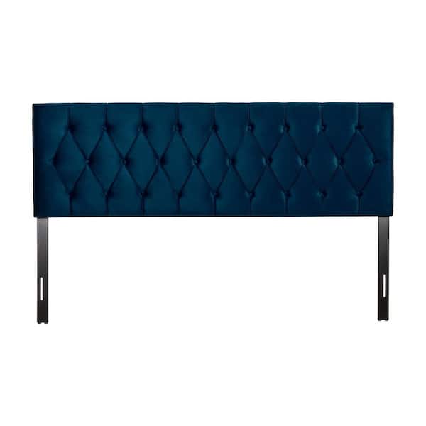 CorLiving Catalina Adjustable Navy Blue King Upholstered Headboard with Diamond Tufting