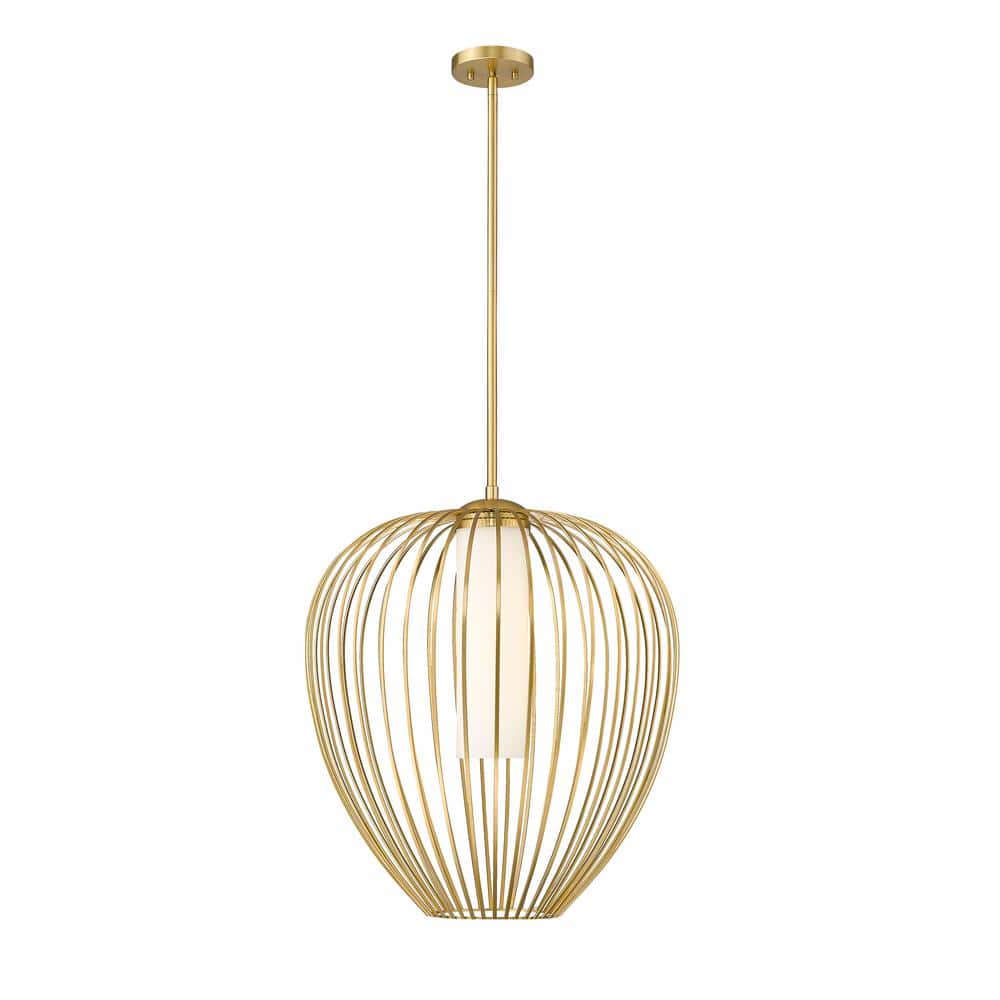 Savanti 22 in. 1-Light Modern Gold Shaded Pendant Light with White Opal Gla