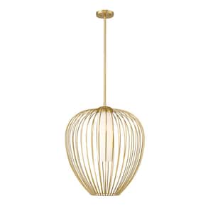 Savanti 22 in. 1-Light Modern Gold Shaded Pendant Light with White Opal Glass Shade, No Bulbs Included