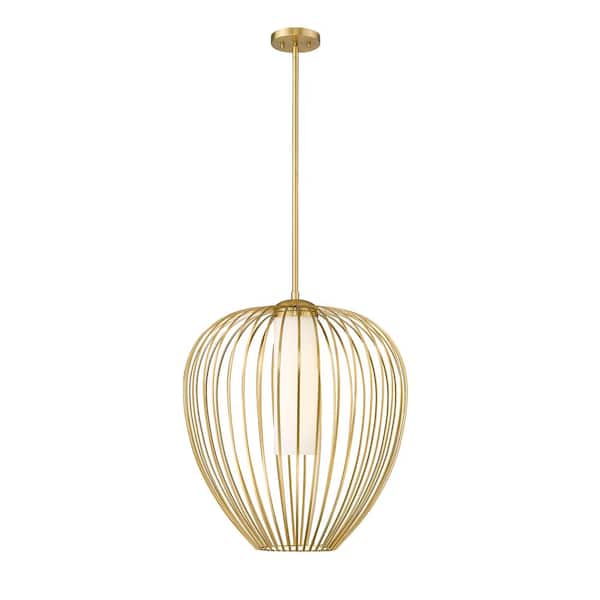 Unbranded Savanti 22 in. 1-Light Modern Gold Shaded Pendant Light with White Opal Glass Shade, No Bulbs Included
