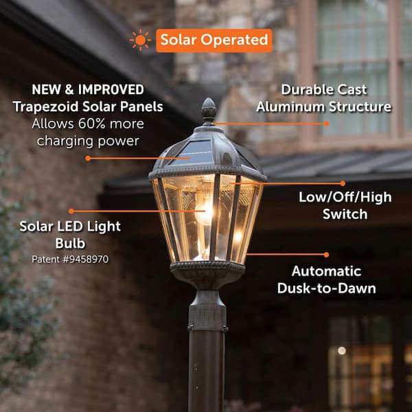 Royal Bulb Series 1-Light Weathered Bronze Outdoor Weather Resistance Solar LED Post Light with 3 in. Fitter and Bulb