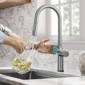Oletto Single Handle Touch Pull Down Sprayer Kitchen Faucet with Pull Down Sprayer in Spot Free Stainless Steel