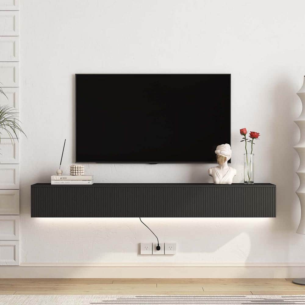 68.8 in. W x 11.8 in. D Black Floating TV Stand Decorative Wall Shelf with 