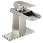Waterfall Single Hole Single-Handle Low-Arc Bathroom Faucet With Supply Line in Brushed Nickel