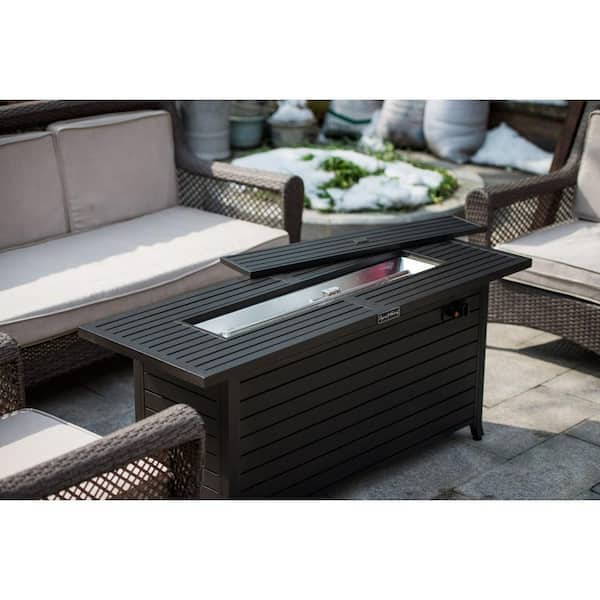 Unbranded 57 in. W. x 24 in. Steel 50,000 Btu Gas Propane Outdoor Covered Fire Pit Table Fireplace