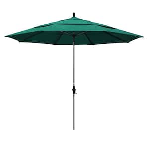 11 ft. Matted Black Aluminum Market Patio Umbrella with Collar Tilt Crank Lift in Spectrum Aztec Sunbrella